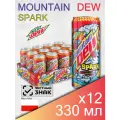 Mountain Dew Spark, 0.33 л, 12 шт, банка (газированный напиток Маунтин Дью Спарк, малина и лимон, жб, MNT DEW, Польша)