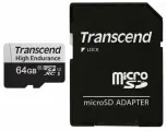 Карта памяти 64Gb MicroSD Transcend 350V + SD адаптер (TS64GUSD350V)