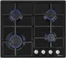 Варочная панель газовая HOMSair HGE643GBK черная, встраиваемая, 4 конфорки, газ-контроль, 60 см