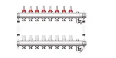 Коллектор для теплого пола на 8 выходов с расходомерами, из нержавеющей стали STI (в комплекте: клапана маевского + сливные краны + кронштейны)