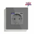 Розетка электрическая 1 пост с Usb/Type-C АC, быстрая зарядка 20W, цвет серый