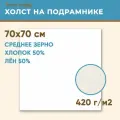 Холст грунтованный на подрамнике 70х70 см, 420 г/м2, лен 50%, хлопок 50%, среднее зерно, Холстофф