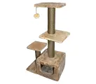 Когтеточка домик PetSmile 3-х уровневый с дополнительным столбом. Бежевый.110х58х35.