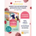 FLORIDA Паучи для кошек, влажный корм для взрослых кошек, кусочки с телятиной и клюквой в соусе, набор 12 шт