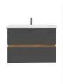 Тумба подвесная Vannika Kanna 70 с раковиной Como 70 для ванной комнаты, дуб вотан, графит софт