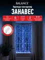 Электрогирлянда Занавес 96 синих LED ламп, 6 нитей, в боксе, прозрачный провод, 1*2 м, с блоком питания, удлиняемая