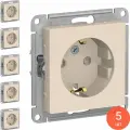 Розетка силовая штепсельная Systeme Electric / Систем Электрик AtlasDesign, 16А 250В IP20 бежевый, с заземляющим контактом и шторками ATN000245 / электрооборудование (комплект из 5 шт)