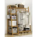 Стеллаж для одежды и хранения, бамбуковый с полками и рейлом, напольный, 130x40x140 см, Bambuchka