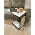 Стол журнальный DobroMeb Лофт, ЛДСП/металл, прикроватный, подкатной на колесах. Цвет белый