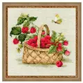 Риолис Набор для вышивания крестом Малина в лукошке (1448), зеленый/розовый, 30 х 30 см