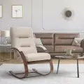 Кресло-качалка Leset Милано, Орех текстура, ткань рогожка Малмо 05 бежевая