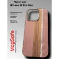 Чехол для iPhone 16 ProMax с MagSafe под карбон из ударопрочного пластика с защитой камеры бежево золотой