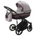 Коляска универсальная Adamex RIMINI LUX 2 в 1, RI-40 -серо-розовая рогожка, бордовая кожа, сиреневая вставка