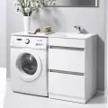 Тумба с раковиной Aqwella Forma под стиральную машину, напольная, 115 см, из МДФ, с ящиками, белая прямоугольная