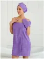 Набор для бани и сауны женский махровый BIO-TEXTILES сиреневый XL-2XL (75*140) накидка парео, чалма, варежка