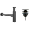 Сифон для раковины Wellsee Drainage System 182120003 в наборе 2 в 1: металлический сифон и универсальный донный клапан в цвете матовый черный