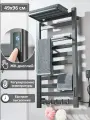 Полотенцесушитель электрический с терморегулятором для ванной комнаты с полкой, вертикальный, горизонтальный, серый