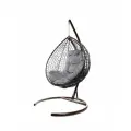 Подвесное кресло капля складная, с ротангом коричневое, серая подушка