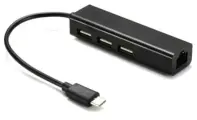 Сетевая карта USB-C 3.0/RJ45 10/100Мб KS-is KS-339B хаб 3*USB-Af LAN Ethernet адаптер чип RTL8152B - 0.1м чёрный