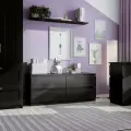 Тумба для ТВ ГУД лакк Кастор, 4 ящика, 129.7 х 39.6 х 54.2 см, черная, дуб венге