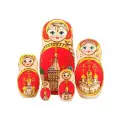 Матрешка  Храмы России , красная, 5 мест, 18 см, разборная.