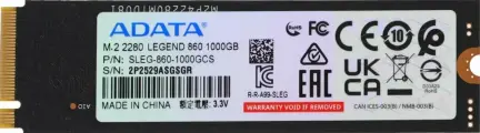 Накопитель SSD A-Data PCIe 4.0 x 1TB SLEG-860-1000GCS Legend 860 M.2 2280