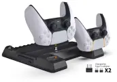 Док станция, подставка для ps5, зарядная станция для PS5, два usb порта для зарядки джостиков, охлаждение консоли, место для дисков