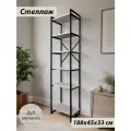 Стеллаж металлический Лофт напольный с деревянными с полками