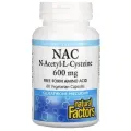 Natural Factors, NAC N-ацетил-L цистеин, 600 мг, 60 вегетарианских капсул