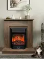 Электрокамин Флора коричневый с очагом Majestic, звук потрескивания дров, обогрев, имитация пламени, пульт