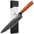 Нож шеф-повара из дамасской стали Keemake 8 Inch Chef Knife, 67 слоев, основа VG10 (10CR15MOV) + 316 сталь HRC60+-2 (P-4), бежевый