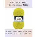 Пряжа Nako Sport Wool: 10633 (желто-зеленый), 5 шт 120 м 100 г, 25% шерсть, 75% премиум акрил, 25% шерсть, 75% премиум акрил