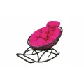 Кресло папасан-качалка мини с ротангом черное, розовая подушка
