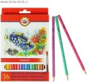 Карандаши цветные акварельные Koh-I-Noor Fish=3719/36, 36 цветов, картонная коробка, европодвес