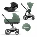 Cybex Priam IV (обновленная версия) Коляска 3 в 1, шасси Chrome Black/Leaf Green/автолюлька с разложением Cloud T COMFORT