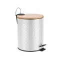 Ведро 5L с педалью и бамбуковой крышкой WHITE RHOMBUS, белый/бамбук