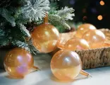 Набор стеклянных елочных шаров перлина: янтарная жемчужина крупная, 10 см (упаковка - 6 шт.), EDG 684862-47-набор