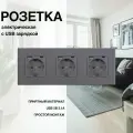 Розетка, на 3 поста, с ABS рамкой (электрическая с USB-AC) серая