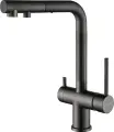 Смеситель для кухни Paulmark Serpentine Se213222-GM с краном для питьевой воды, с поворотным изливом, черный, матовый, однорычажный, латунный, с керамическим картриджем