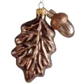 Стеклянная елочная игрушка Дубовый листик 11 см, подвеска