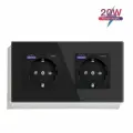 Розетка электрическая 2 поста с Usb/Type-C АC, быстрая зарядка 20W, цвет черный
