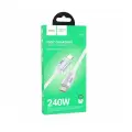 Кабель Hoco U134, Type-C на Type-C, 240W, длина 1.8м, цвет серый/белый