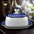 Маслёнка. Форма Прямоугольная, Кобальтовая клетка. Твердый фарфор. Императорский фарфоровый завод ИФЗ ЛФЗ.