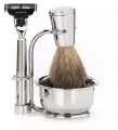 Бритвенный набор Mondial: станок, помазок, чаша, подставка; отполированный никель