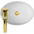 Раковина накладная на столешницу BAU Nimb овальная 50х36, белая, выпуск клик клак, золото