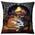 Подушка декоративная Влюбленные Коты у Камина 40х40 велюр