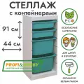 Белый стеллаж труфаст 44х30х91 с бирюзовыми (2 шт) и бирюзовыми (2 шт) контейнерами