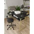 Стол маникюрный с полками и ящиком для салона красоты и офиса узкий KM LOFT золото/черный