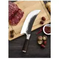 Нож-пчак кованый из нержавеющей стали для резки мяса, рыбы, овощей с кожаным чехлом в подарочной упаковке, плюс защита для пальцев, длина лезвия - 20см, JDtec™ HK-1024D