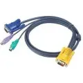 Aten Переключатель 2L-5202P Кабель KVM PS 2 Kлав+мышь Male +HDB15 Male  SPHD15 Male 1,8м, тонкий, черный.